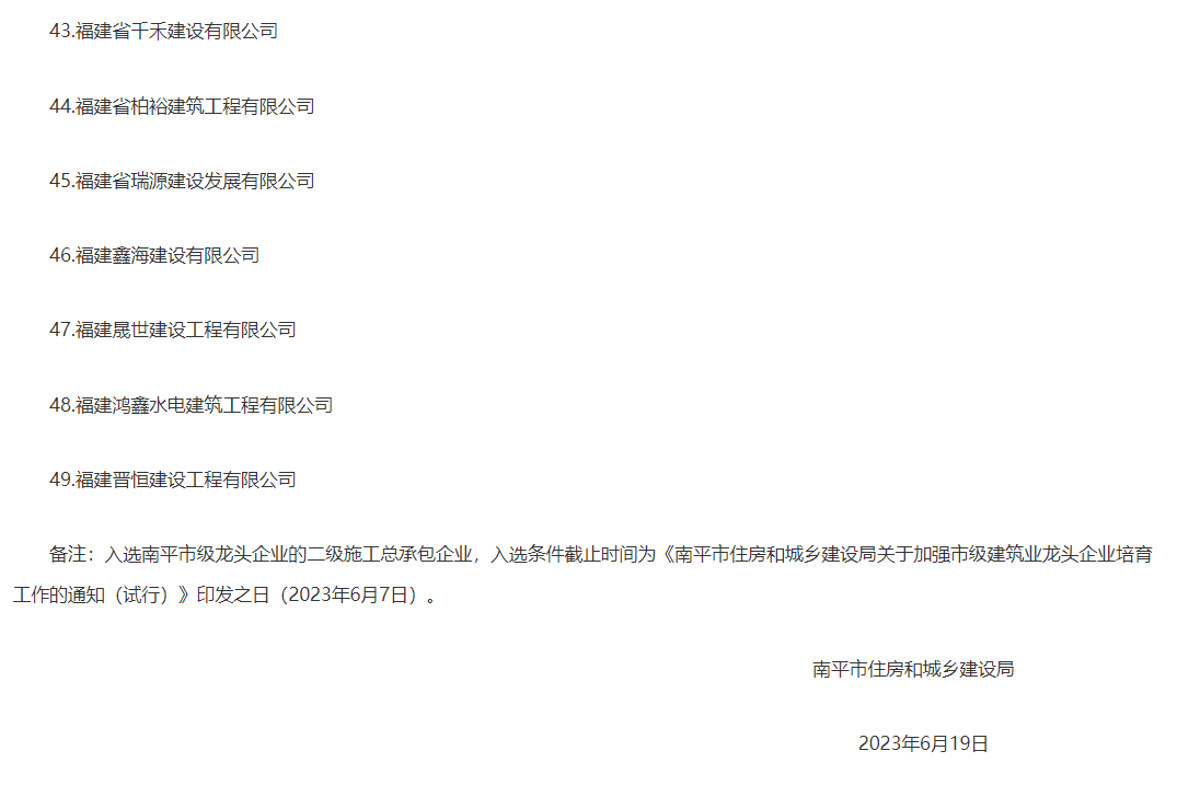 易順建工集團(tuán)有限公司被評為南平市市級建筑業(yè)龍頭企業(yè)。